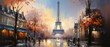 Eiffel Tower, Paris, France. Digital oil color painting.
