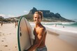 © Baba Images - Smiling portrait of a happy male caucasian surfer in California on a beach