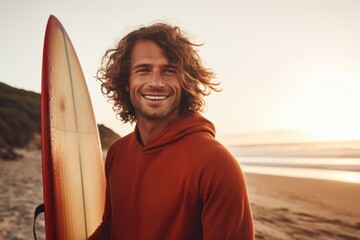 Wall Mural - Smiling portrait of a happy male caucasian surfer in Australia on a beach