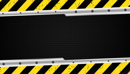 contruction warning sign background. yellow and metal grunge texture