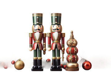 Wall Mural - nutcrackers standing guard by the christmas tree vintage illustration isolated on a transparent background, generative ai