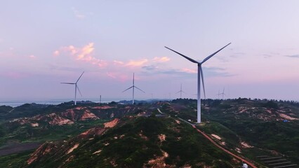 Wall Mural - Aerial photography of outdoor solar wind power scene on the mountain