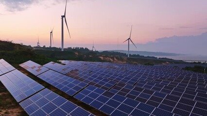 Wall Mural - Aerial photography of outdoor solar wind power scene on the mountain