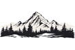 © SachiDesigns - Black and white mountain range with trees wall art, symbolic landscapes stencil art outdoor scenes adventure vector illustration