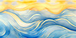 Ocean waves sunny beach abstract seascape cartoon watercolor, blue and yellow background, wavy texture backdrop for copy space text. Happy teal sun and pool wave, summer sky painting mobile web banner