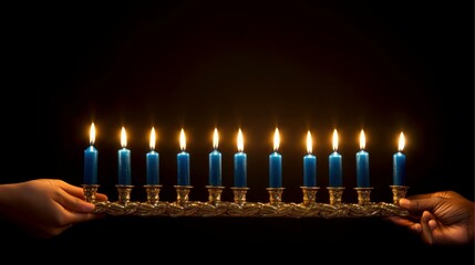 Wall Mural - Hanukkah festive celebration concept, glow of the menorah with shining candles and star