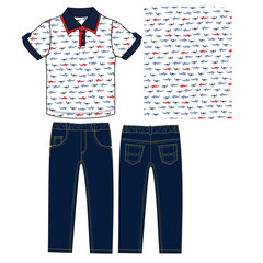 Canvas Print - polo t shirt with denim pant shark print