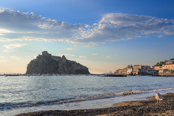 Wall Mural - Iconic view of Ischia in Italy. Fishermen's Beach in Ischia Ponte.