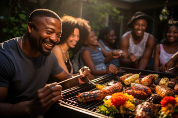 Laughter and food at a joyful summer picnic.
