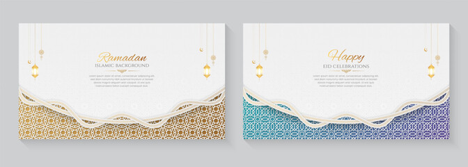 Poster - Ramadan and Eid Islamic ornamental backgrounds in two different colors and decorative Arabic patterns