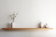 © Lucas - Wood floating shelf on white wall with wooden floor. Modern interior