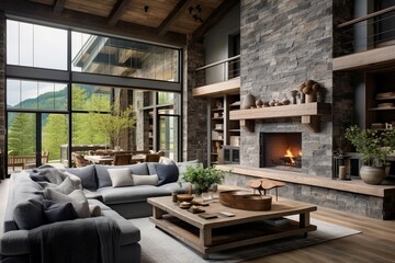 Wall Mural - modern rustic living room 