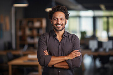 Wall Mural - successful male corporate employee standing at office.