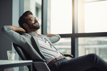 Wall Mural - Indian businessman relaxing on chair at office