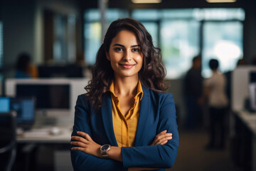 Wall Mural - successful female corporate employee standing at office