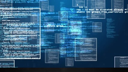 Poster - Animation of multiple squares and computer language over abstract background