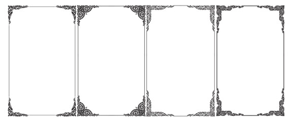 Black frames and borders. Frame with corner line art floral for picture, Vector design