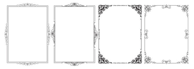 Canvas Print - Black frames and borders. Frame with corner line art floral for picture, Vector design