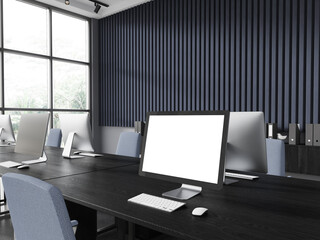 Poster - blank computer screen in blue office