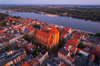 Toruń old town aerial view during sunset, Poland