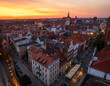 Toruń old town aerial view during sunset, Poland