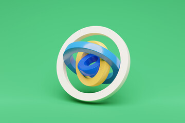 Poster - 3D illustration, colorful  illusion isometric abstract shapes colorful shapes intertwined