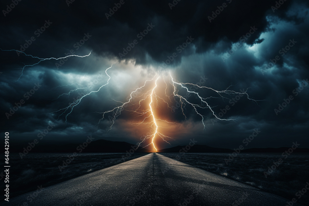 An electrifying shot of a lightning bolt illuminating a dark stormy sky ...