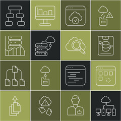 Poster - set line computer network, loading data window, server, data, web hosting, cloud technology transfer