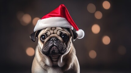 Wall Mural - Dog wearing christmas hat