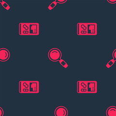 Poster - Set Portable video game console and Magnifying glass on seamless pattern. Vector
