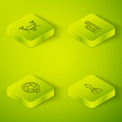 Poster - Set Isometric line Light meter, Camera shutter, Movie trophy and Drone flying icon. Vector