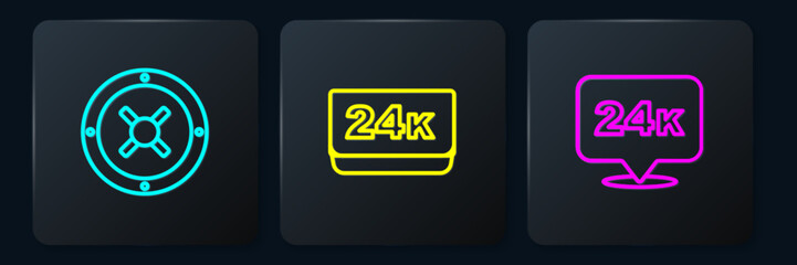 Poster - Set line Safe, Gold bars 24k and . Black square button. Vector