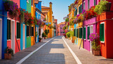 Fototapeta Uliczki - Colorful street in Burano near Venice Italy