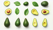 Frische Avocado mit einzelnen Blättern isoliert auf weißem Hintergrund, with generative KI