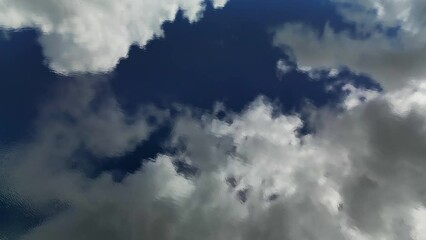 Wall Mural - aerial top view of blue sky with clouds reflection in water of lake, abstract background, 4k