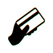Hand holding a credit card. Black Icon with vertical effect of color edge aberration at white background. Illustration.