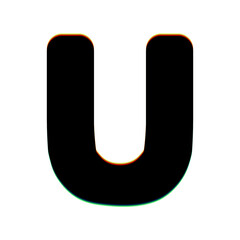 Poster - Letter U sign design template element. Black Icon with vertical effect of color edge aberration at white background. Illustration.