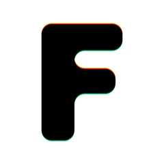 Poster - Letter F sign design template element. Black Icon with vertical effect of color edge aberration at white background. Illustration.