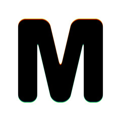 Poster - Letter M sign design template element. Black Icon with vertical effect of color edge aberration at white background. Illustration.