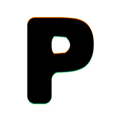 Poster - Letter P sign design template element. Black Icon with vertical effect of color edge aberration at white background. Illustration.