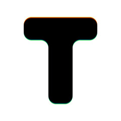 Poster - Letter T sign design template element. Black Icon with vertical effect of color edge aberration at white background. Illustration.