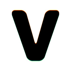 Poster - Letter V sign design template element. Black Icon with vertical effect of color edge aberration at white background. Illustration.