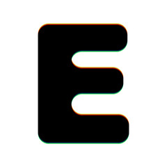 Poster - Letter E sign design template element. Black Icon with vertical effect of color edge aberration at white background. Illustration.