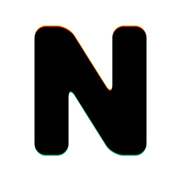 Letter N sign design template element. Black Icon with vertical effect of color edge aberration at white background. Illustration.