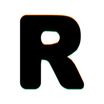 Letter R sign design template element. Black Icon with vertical effect of color edge aberration at white background. Illustration.
