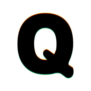 Letter Q sign design template element. Black Icon with vertical effect of color edge aberration at white background. Illustration.