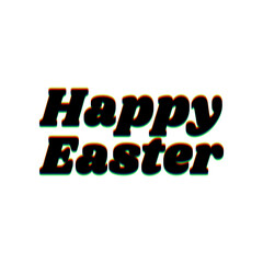 Fototapete - Happy Easter slogan. Black Icon with vertical effect of color edge aberration at white background. Illustration.