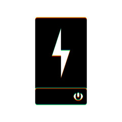 Power Bank Battery sign. Black Icon with vertical effect of color edge aberration at white background. Illustration.