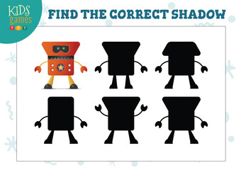 Wall Mural - Find the correct shadow for cute cartoon robot educational preschool kids mini game