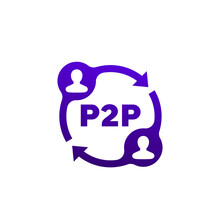 p2p icon, peer-to-peer decentralized economy vector